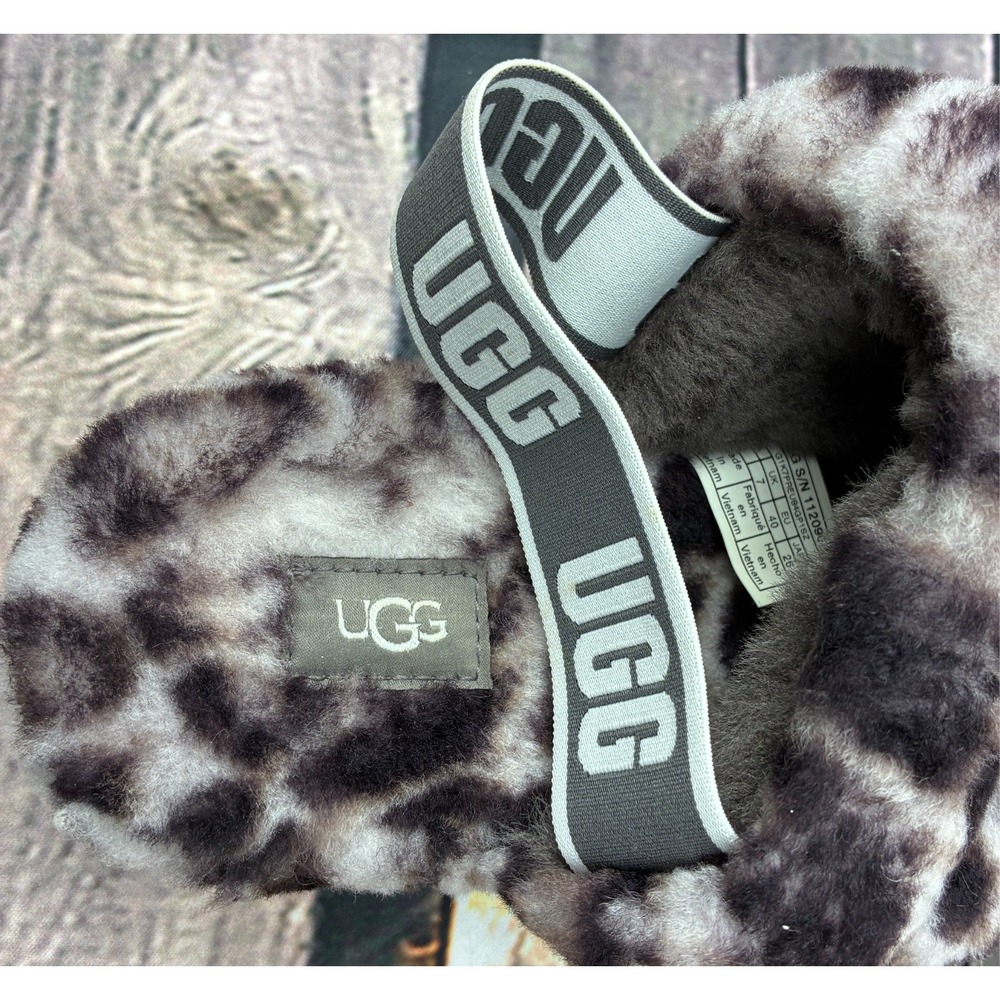 UGG Fluff Yeah Slide Panther Print Slippers Womens 9 Leopard Logo Strap 1120903 - Picture 8 of 8